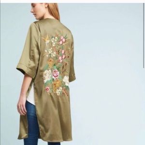 Anthropologie Embroidered green kimono NWOT